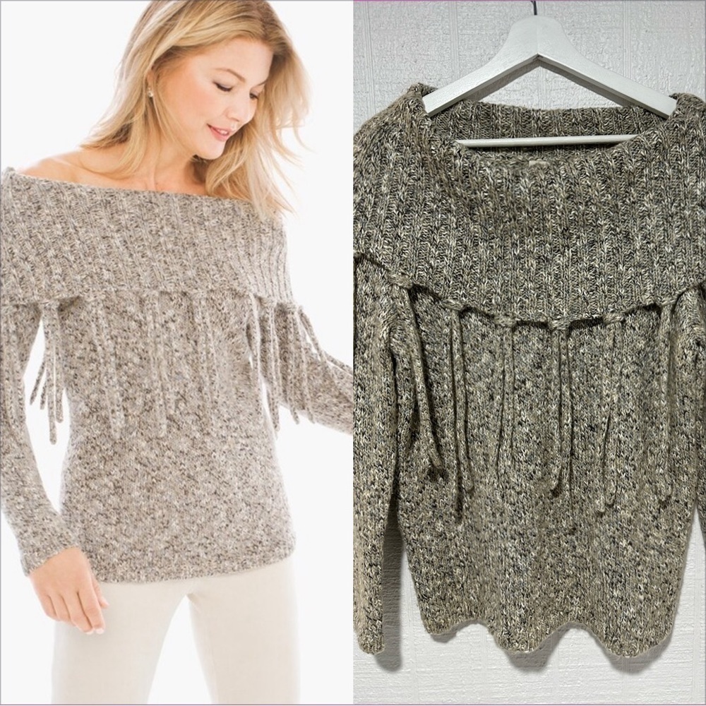 Chicos fringed Laurissa pullover knit sweater size 1